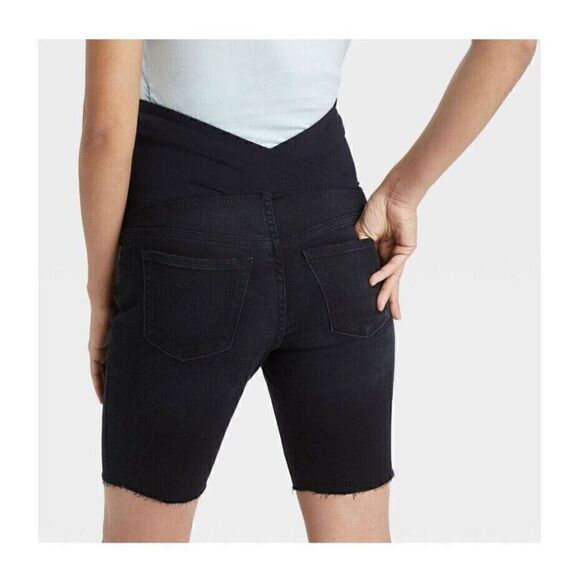 Isabel Maternity Over Belly Bermuda Maternity Jean Cut off Shorts Size 2 Black - Picture 2 of 3